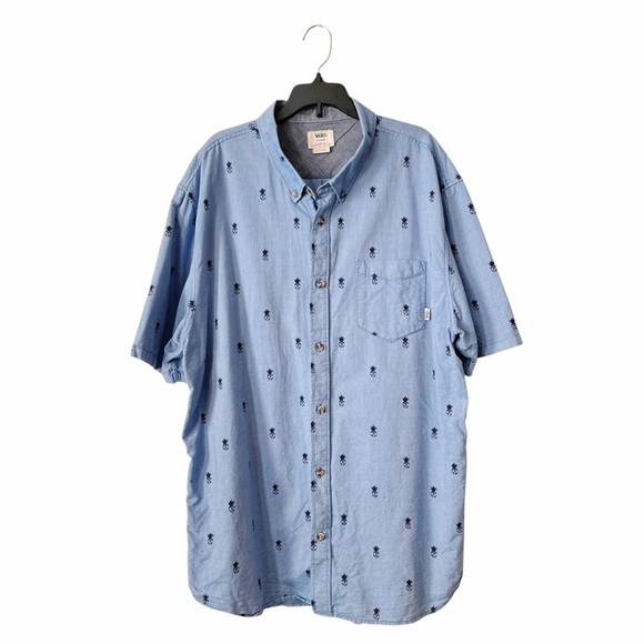 Vans Button Down Shirt Men's Size XL Blue Cotton Pineapple Print Short Sleeve - Picture 1 of 6
